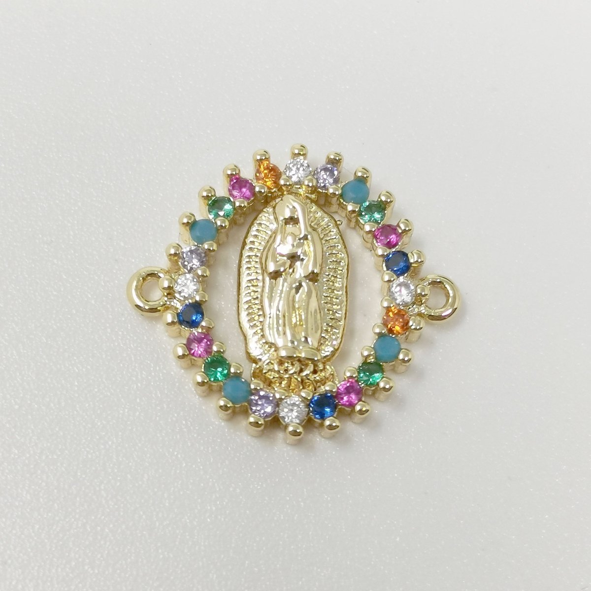 Gold Filled Mother Virgin Mary Micro Pave Turquoise Rainbow CZ Cubic Zirconia Bracelet Charm for Necklace Earrings Supply for Jewelry Making F-451 F-550