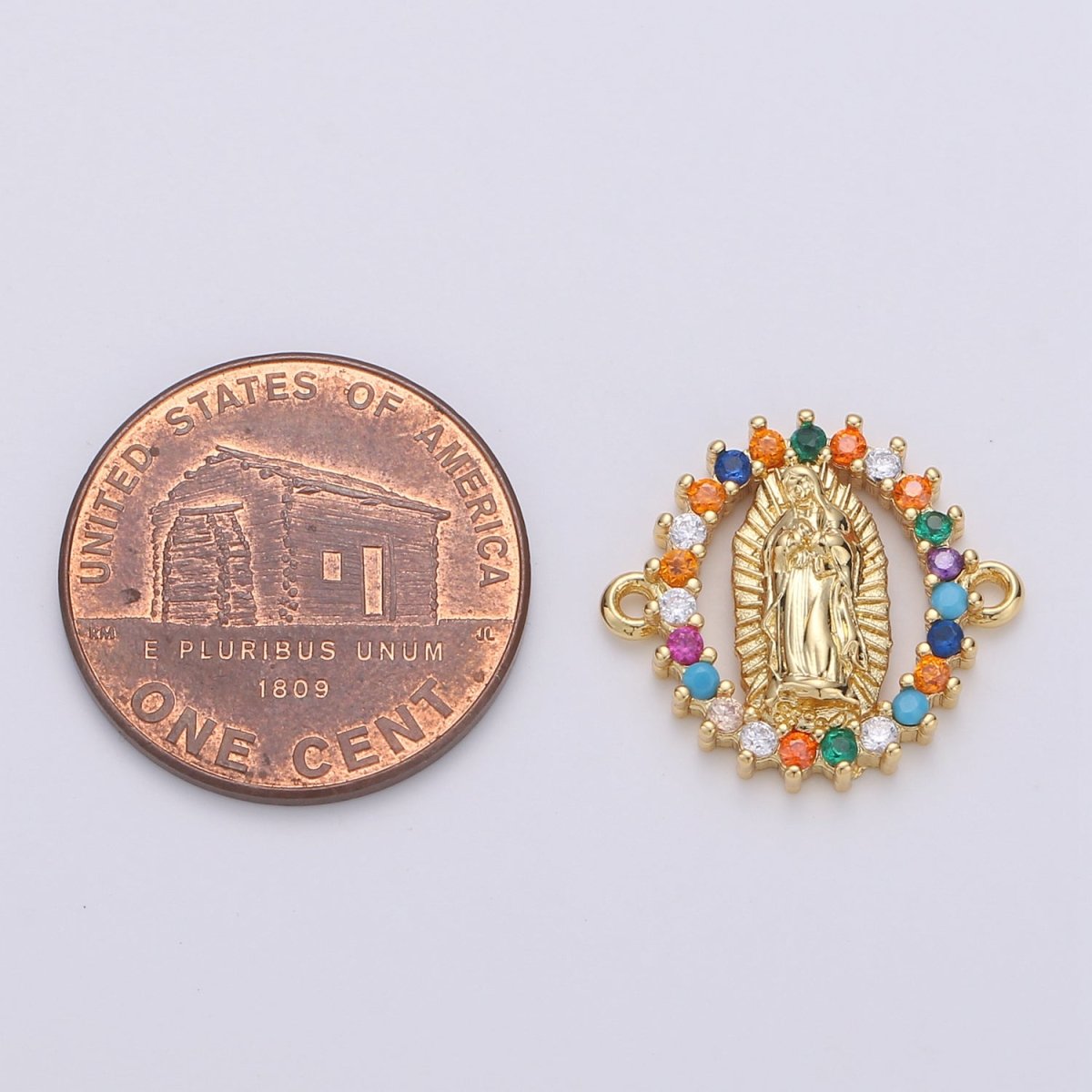 Gold Filled Mother Virgin Mary Micro Pave Turquoise Rainbow CZ Cubic Zirconia Bracelet Charm for Necklace Earrings Supply for Jewelry Making F-451 F-550