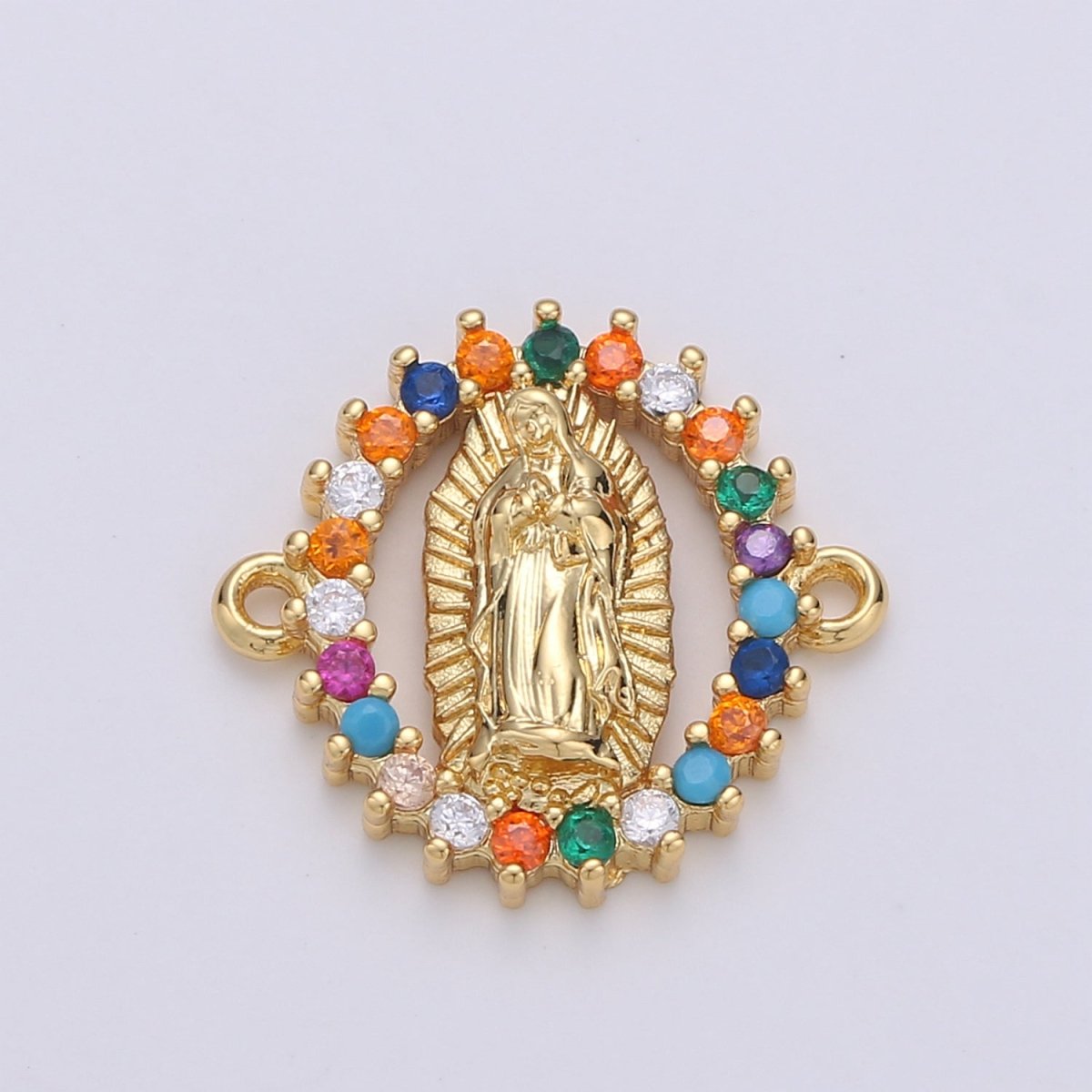 Gold Filled Mother Virgin Mary Micro Pave Turquoise Rainbow CZ Cubic Zirconia Bracelet Charm for Necklace Earrings Supply for Jewelry Making F-451 F-550