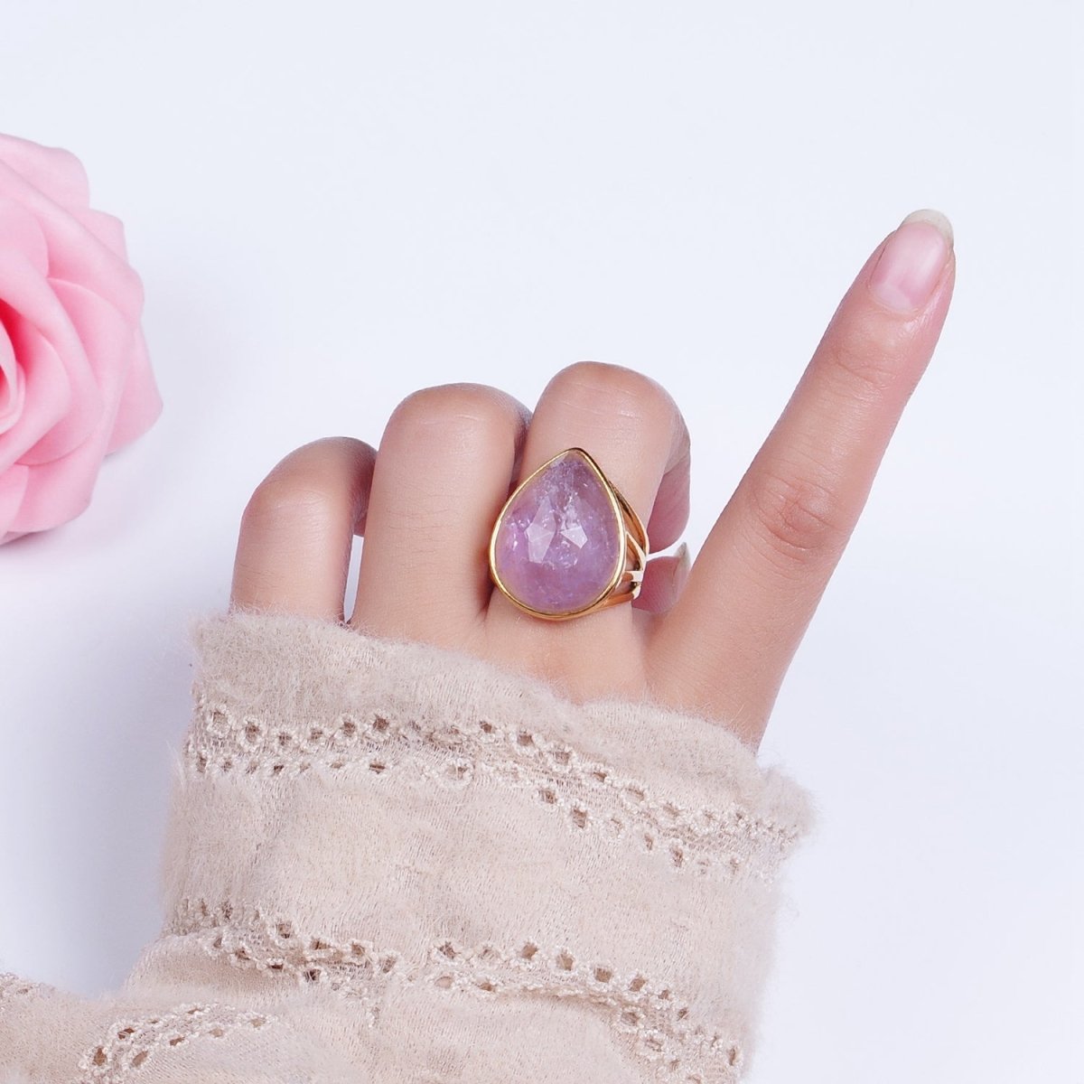 Gold Filled Multifaceted Teardrop Gemstone Ring | O-152~O-157 O-165 O-186 O-187