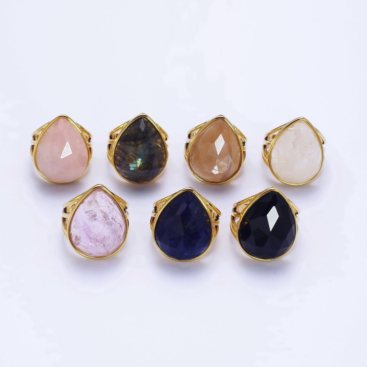 Gold Filled Multifaceted Teardrop Gemstone Ring | O-152~O-157 O-165 O-186 O-187