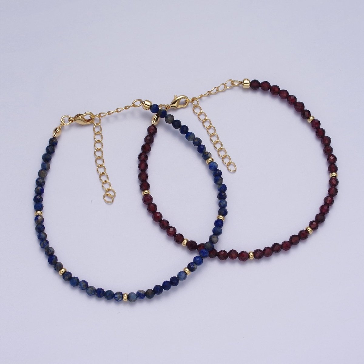 Gold Filled Natural 3.5mm Red Garnett, Blue Lapis Beaded Bracelet | WA-1284 WA-1285 Clearance Pricing