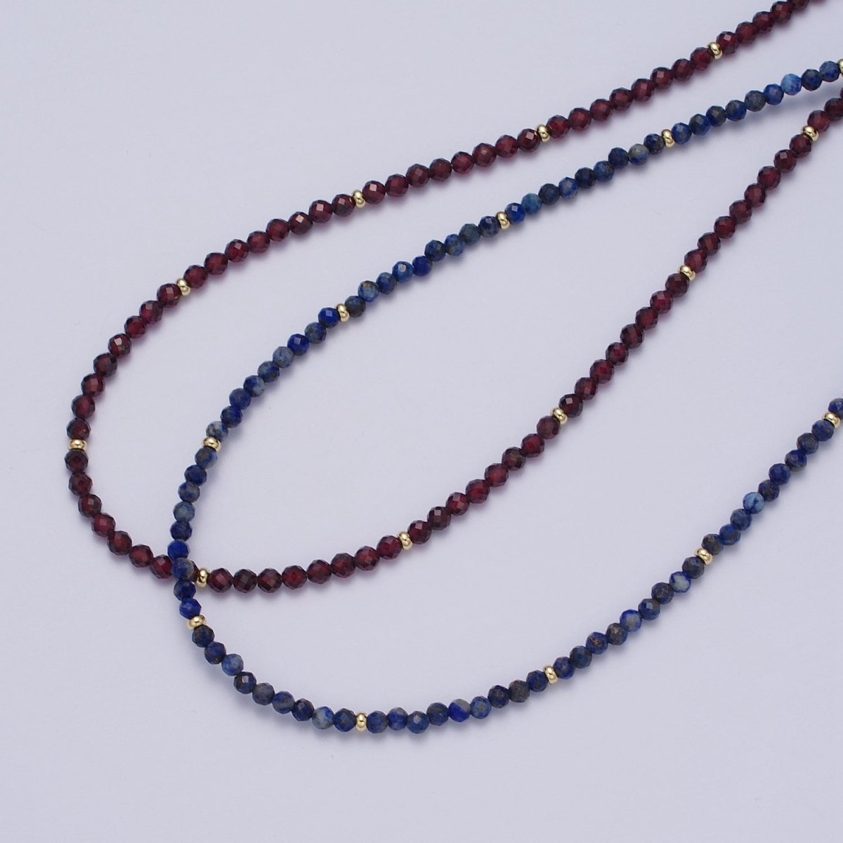 Gold Filled Natural 3.5mm Red Garnett, Blue Lapiz Beaded 16 Inch Choker Necklace | WA-1282 Clearance Pricing