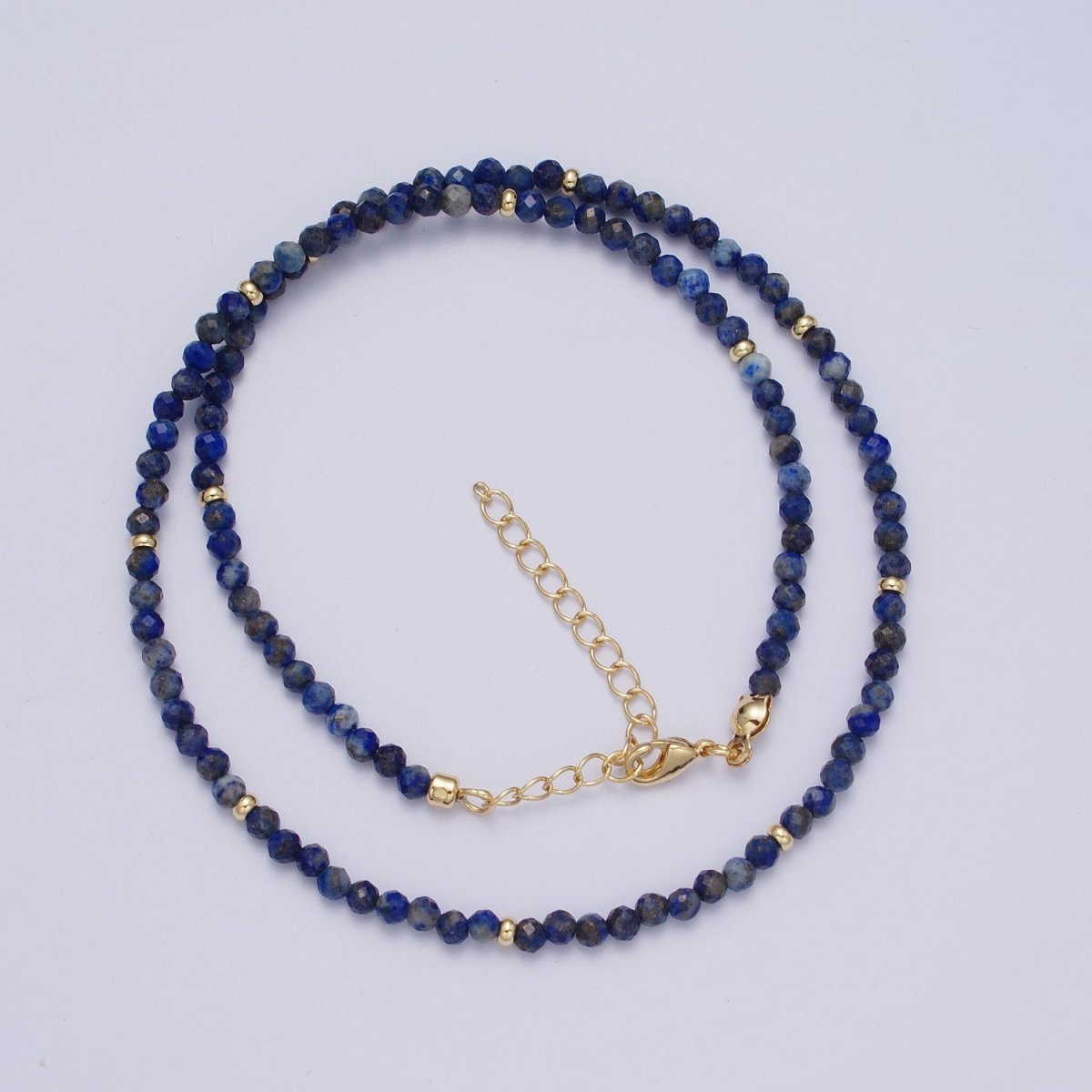 Gold Filled Natural 3.5mm Red Garnett, Blue Lapiz Beaded 16 Inch Choker Necklace | WA-1282 Clearance Pricing