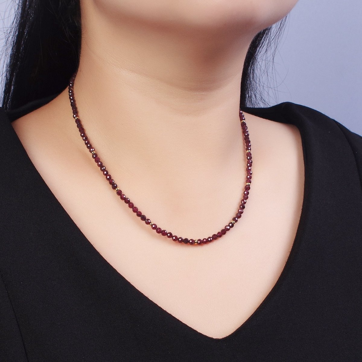 Gold Filled Natural 3.5mm Red Garnett, Blue Lapiz Beaded 16 Inch Choker Necklace | WA-1282 Clearance Pricing