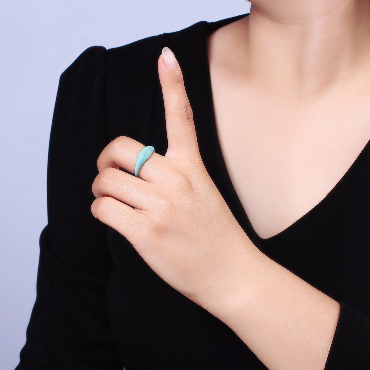 Gold Filled Neon Baby Blue Enamel Y2K Drop Signet Ring | O-564 - DLUXCA