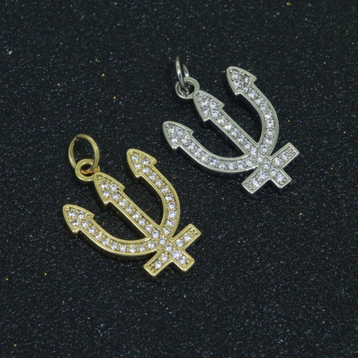 Gold Filled Neptune's Trident Pendants Greek Trident Pendants Large Devil's Pitchfork Charms Beach Pendants Jewelry Supplies M-524 M-525