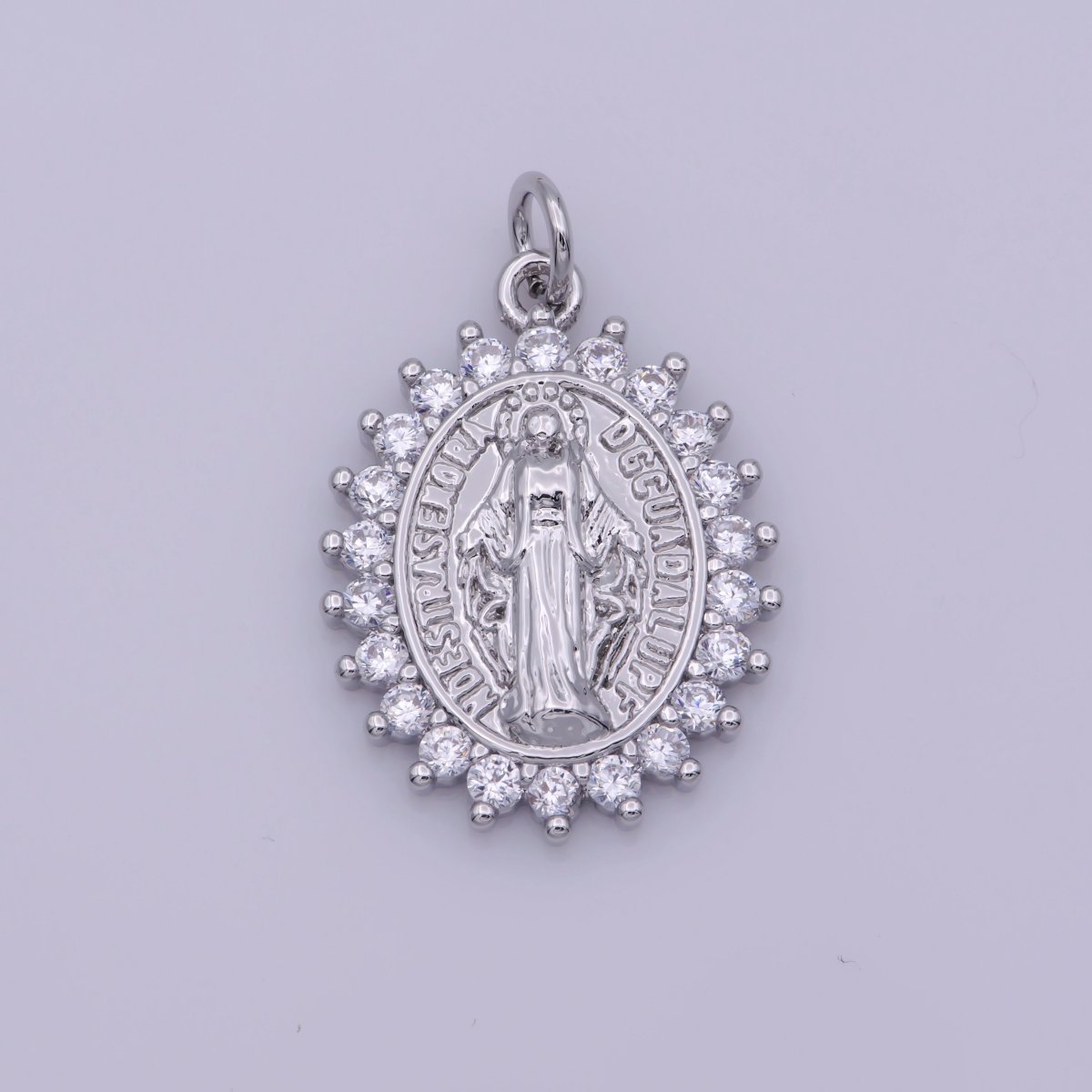 Gold Filled "Nuestra Senora Guadalupe" Miraculous Lady Oval CZ Charm in Gold & Silver | M-486 N-188