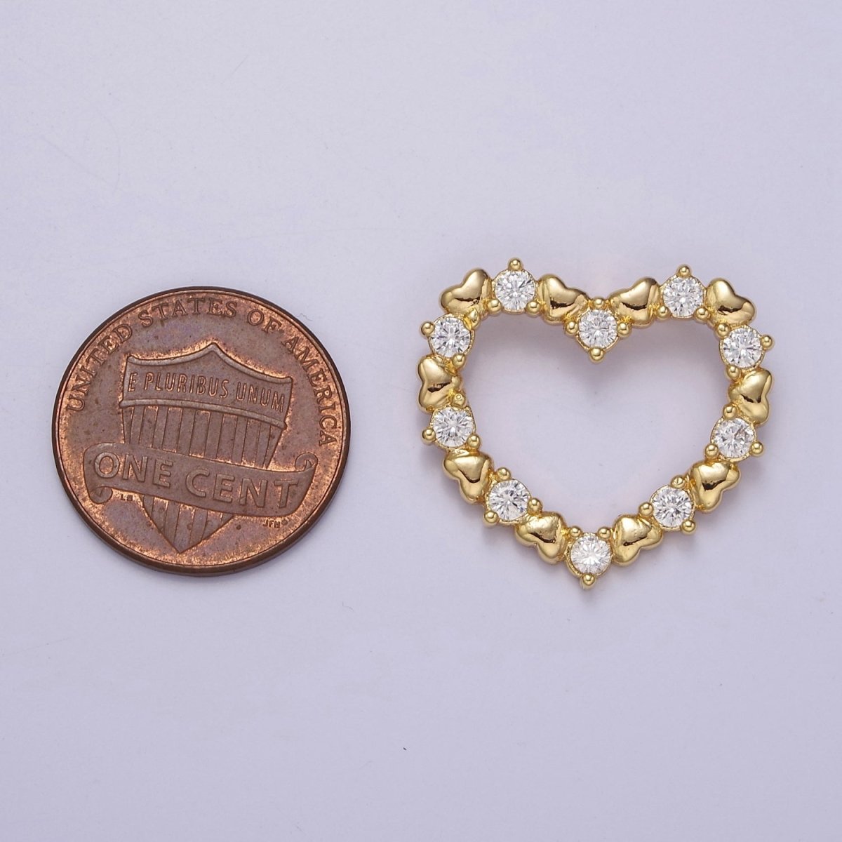 Gold Filled Open Heart Charm Gold Heart Pendant with CZ for Mother Day Gift Idea J-391 - DLUXCA