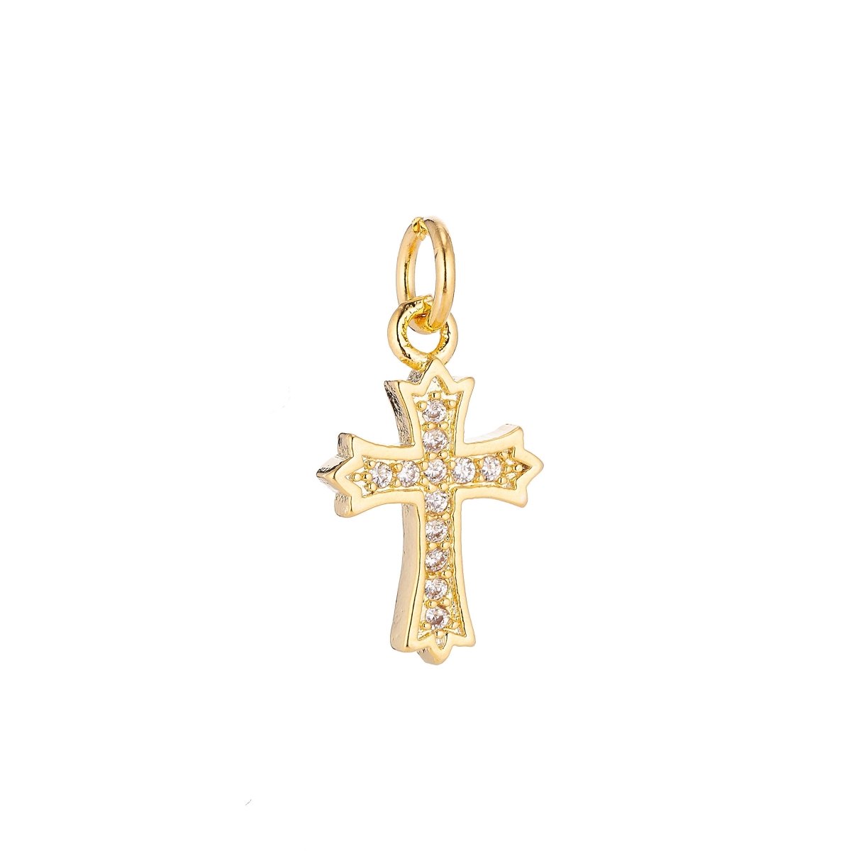 Gold Filled Ornate Cross Catholic Christian Religious Cubic Zirconia Necklace Pendant Bracelet Earring Charm for Jewelry Making C-069