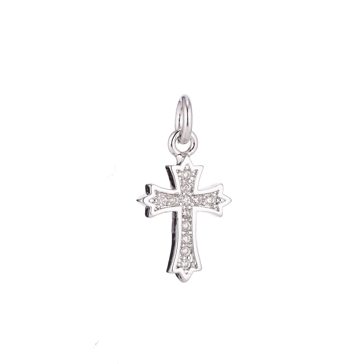 Gold Filled Ornate Cross Catholic Christian Religious Cubic Zirconia Necklace Pendant Bracelet Earring Charm for Jewelry Making C-069