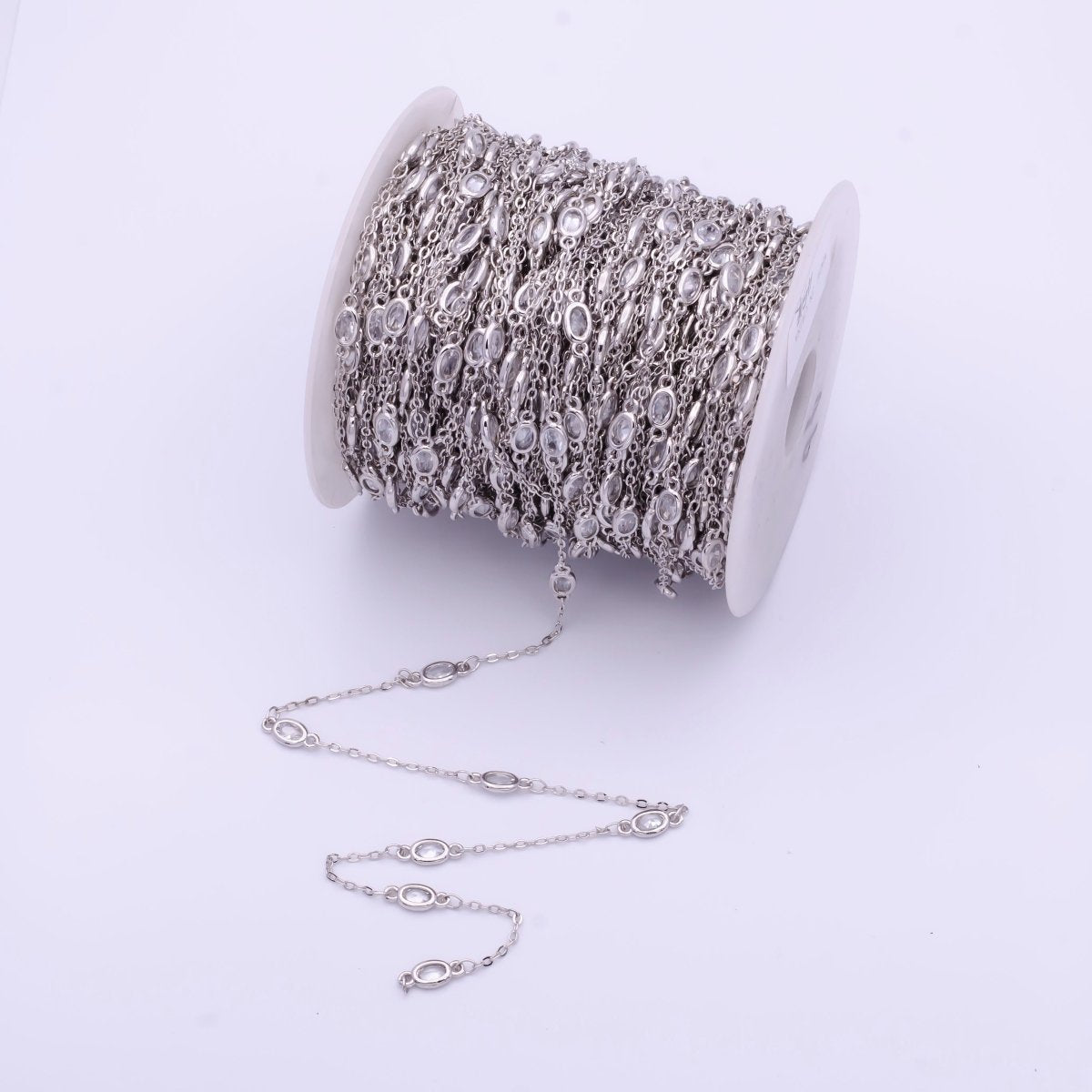 Gold Filled Oval Bezel Clear Cubic Zirconia CZ Unfinished Wholesale Chain by Yard | ROLL-818, ROLL-819, ROLL-820, ROLL-821