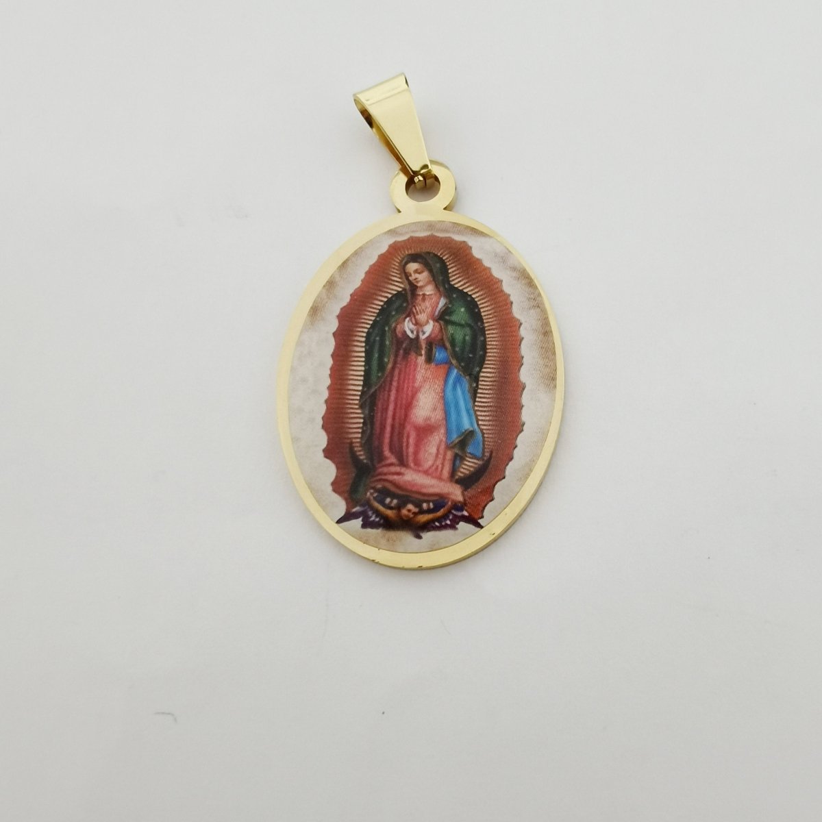 Gold Filled Oval Mother Mary charm, Lady Guadalupe Charm, Religious Necklace Pendant, Gold Religious Charm for Jewelry Making J-791 - DLUXCA