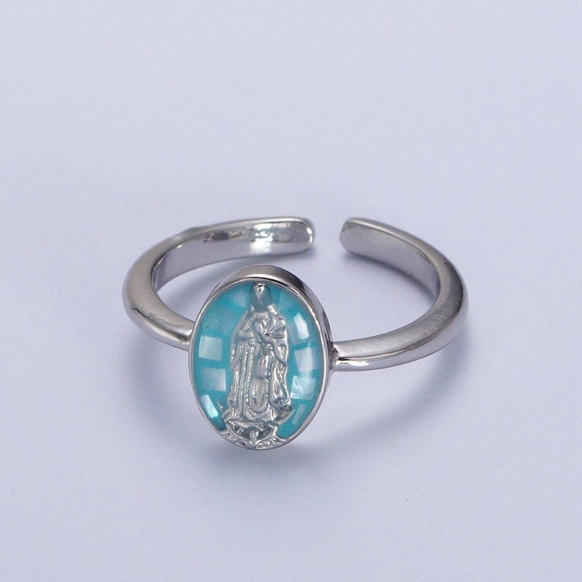 Gold Filled Oval Virgin Mother Mary Shell Opal Ring in Gold & Silver  S-397 - S-400, O-200-204