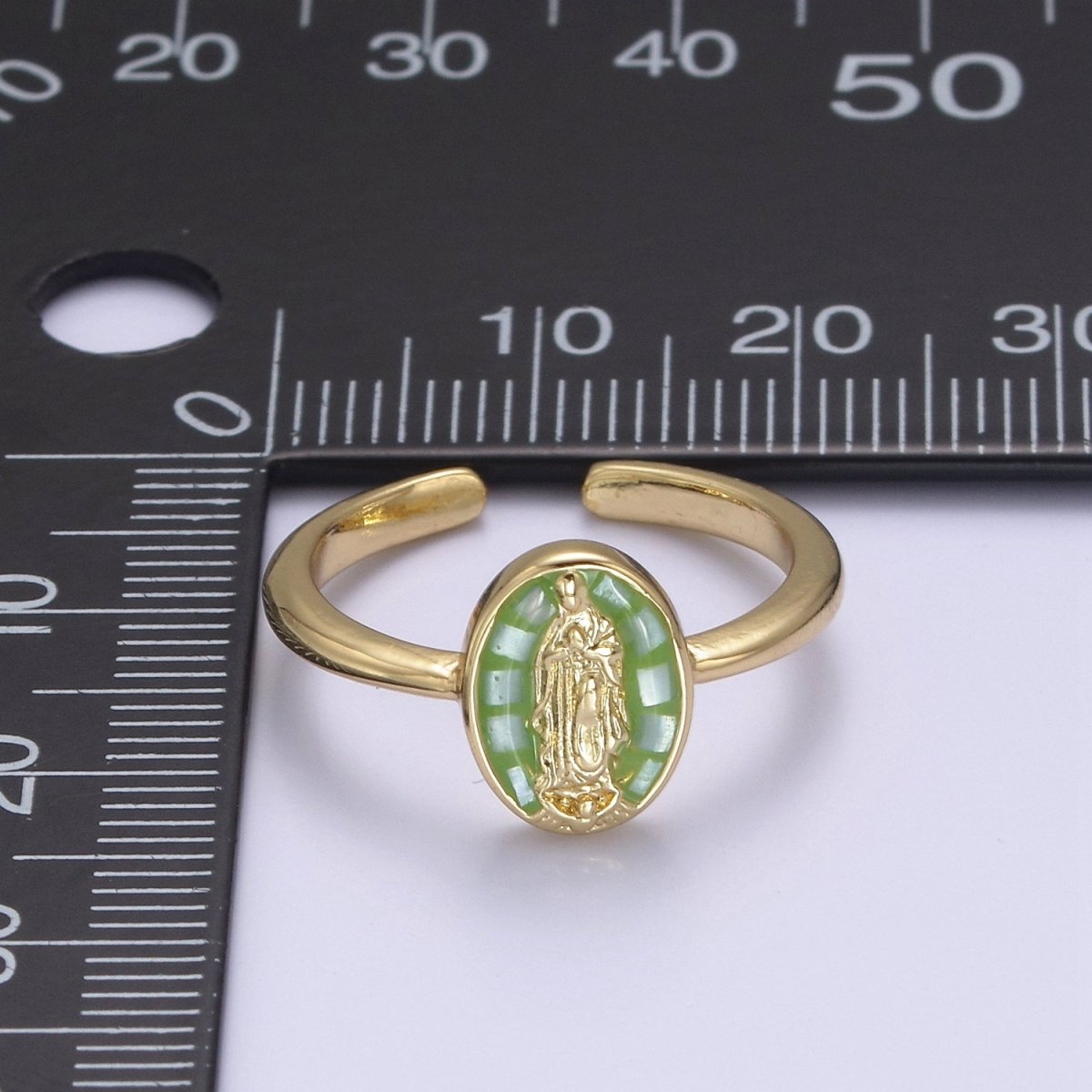 Gold Filled Oval Virgin Mother Mary Shell Opal Ring in Gold & Silver  S-397 - S-400, O-200-204