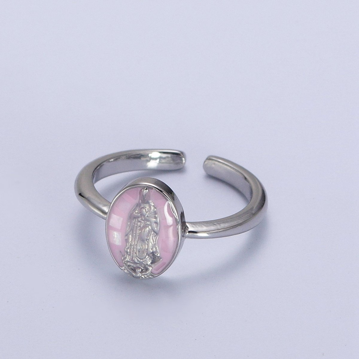 Gold Filled Oval Virgin Mother Mary Shell Opal Ring in Gold & Silver  S-397 - S-400, O-200-204