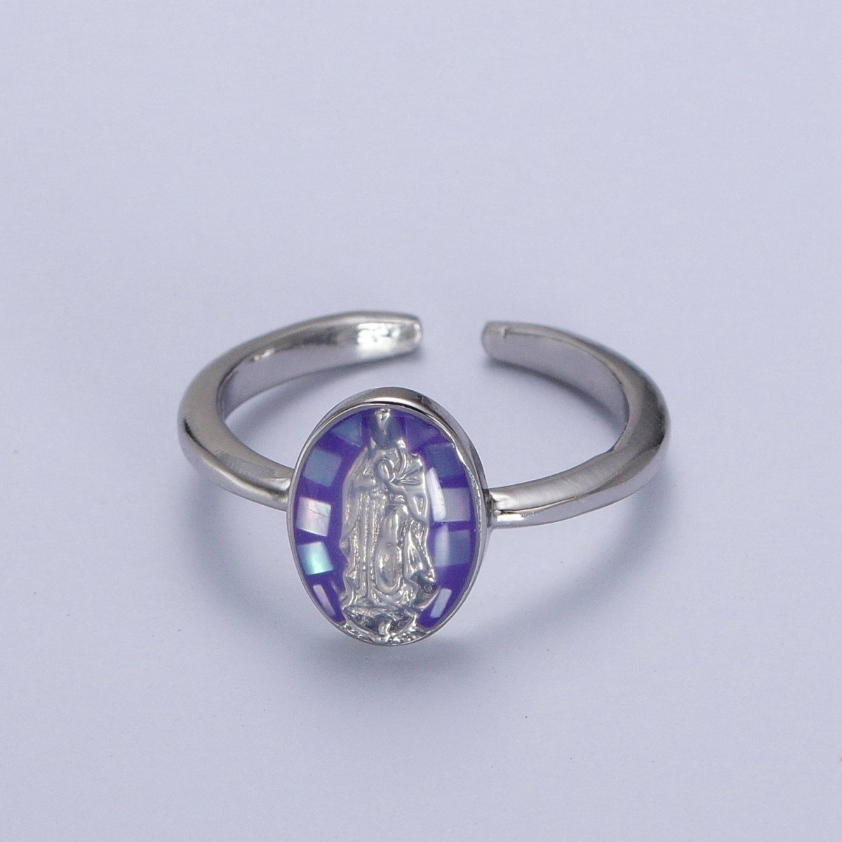 Gold Filled Oval Virgin Mother Mary Shell Opal Ring in Gold & Silver  S-397 - S-400, O-200-204