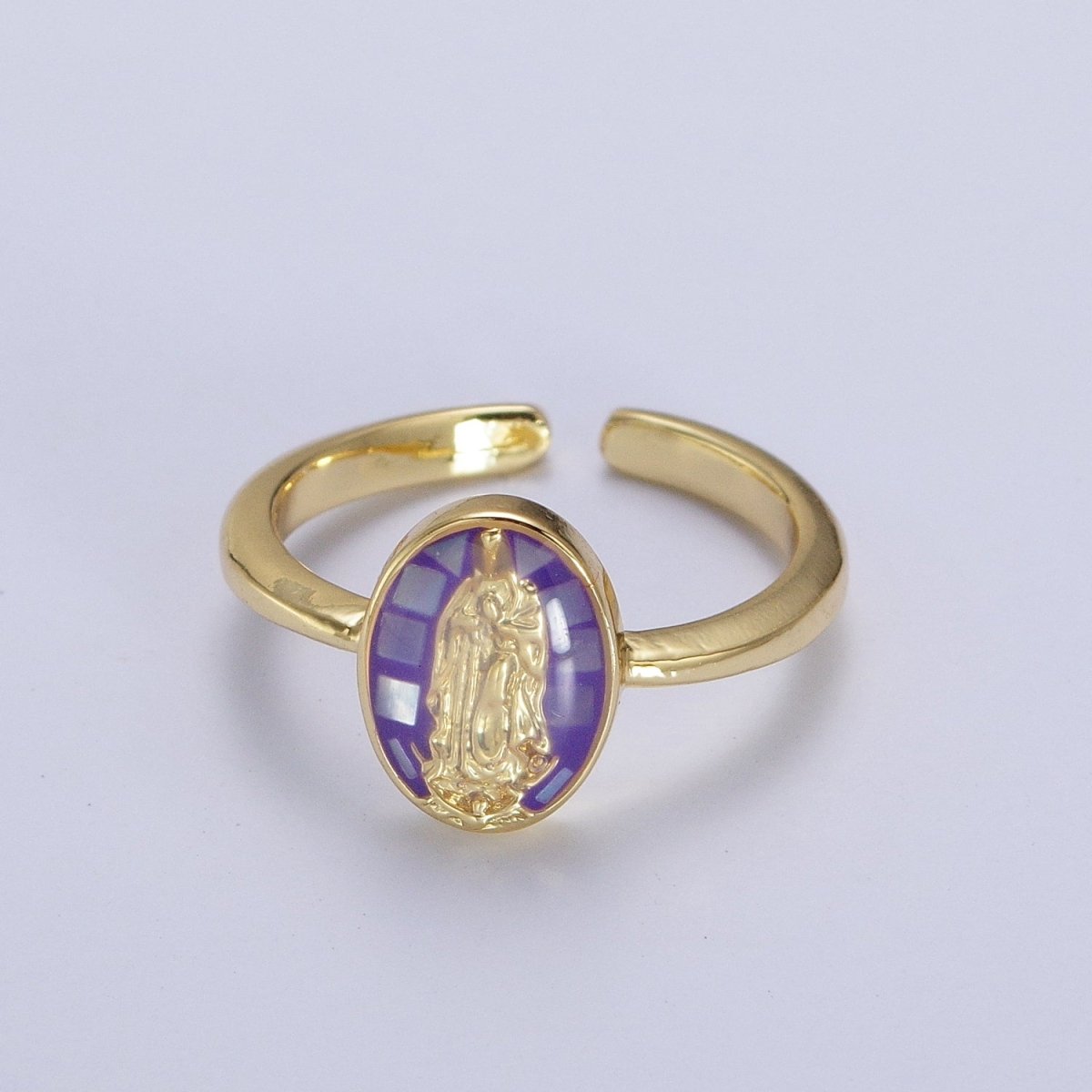 Gold Filled Oval Virgin Mother Mary Shell Opal Ring in Gold & Silver  S-397 - S-400, O-200-204