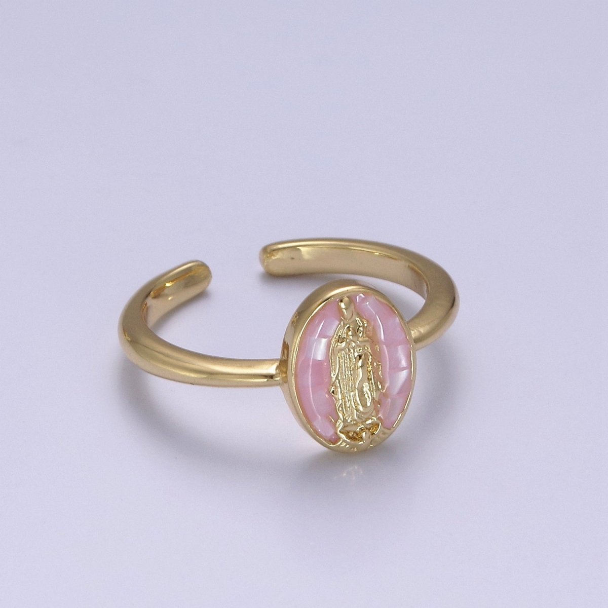 Gold Filled Oval Virgin Mother Mary Shell Opal Ring in Gold & Silver  S-397 - S-400, O-200-204