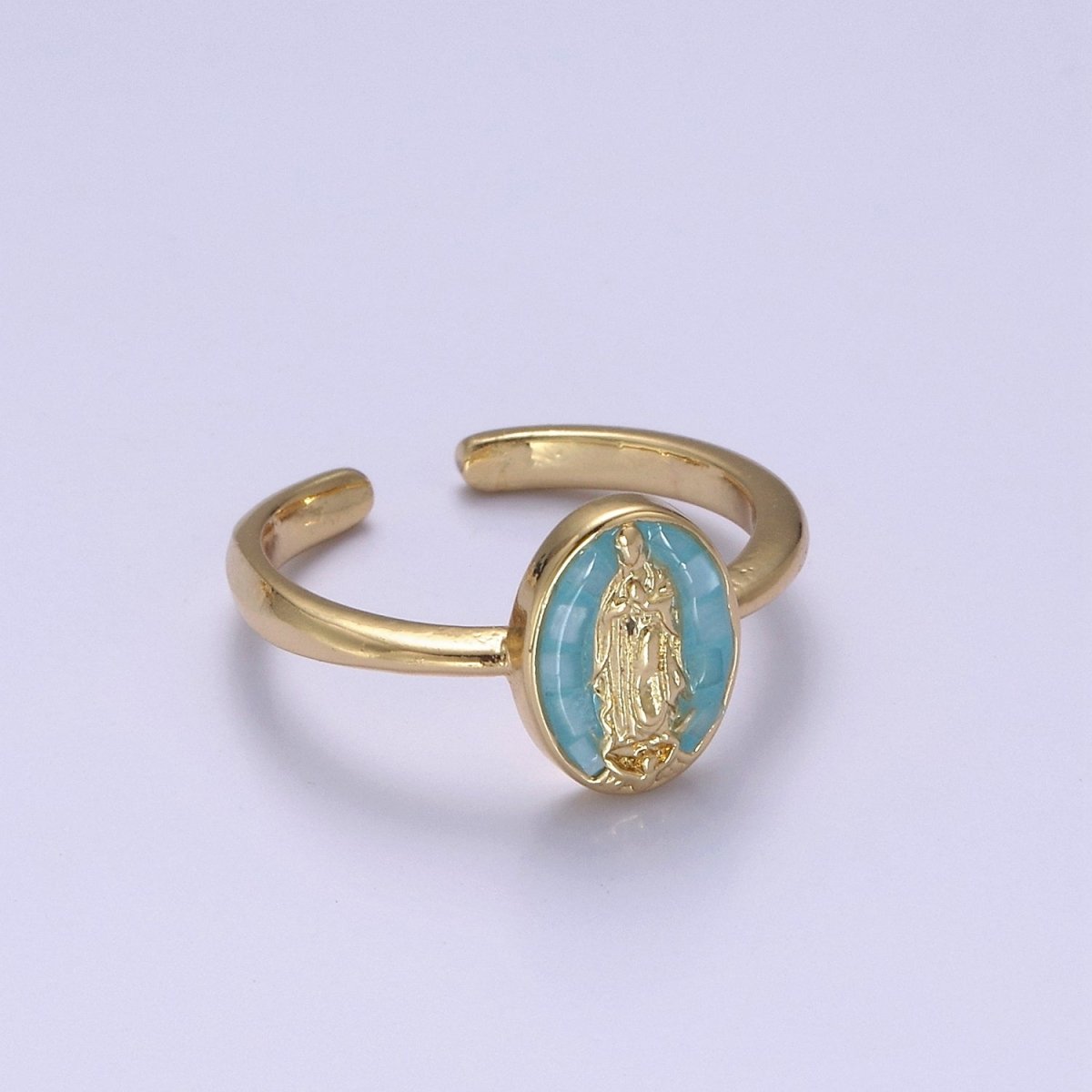 Gold Filled Oval Virgin Mother Mary Shell Opal Ring in Gold & Silver  S-397 - S-400, O-200-204