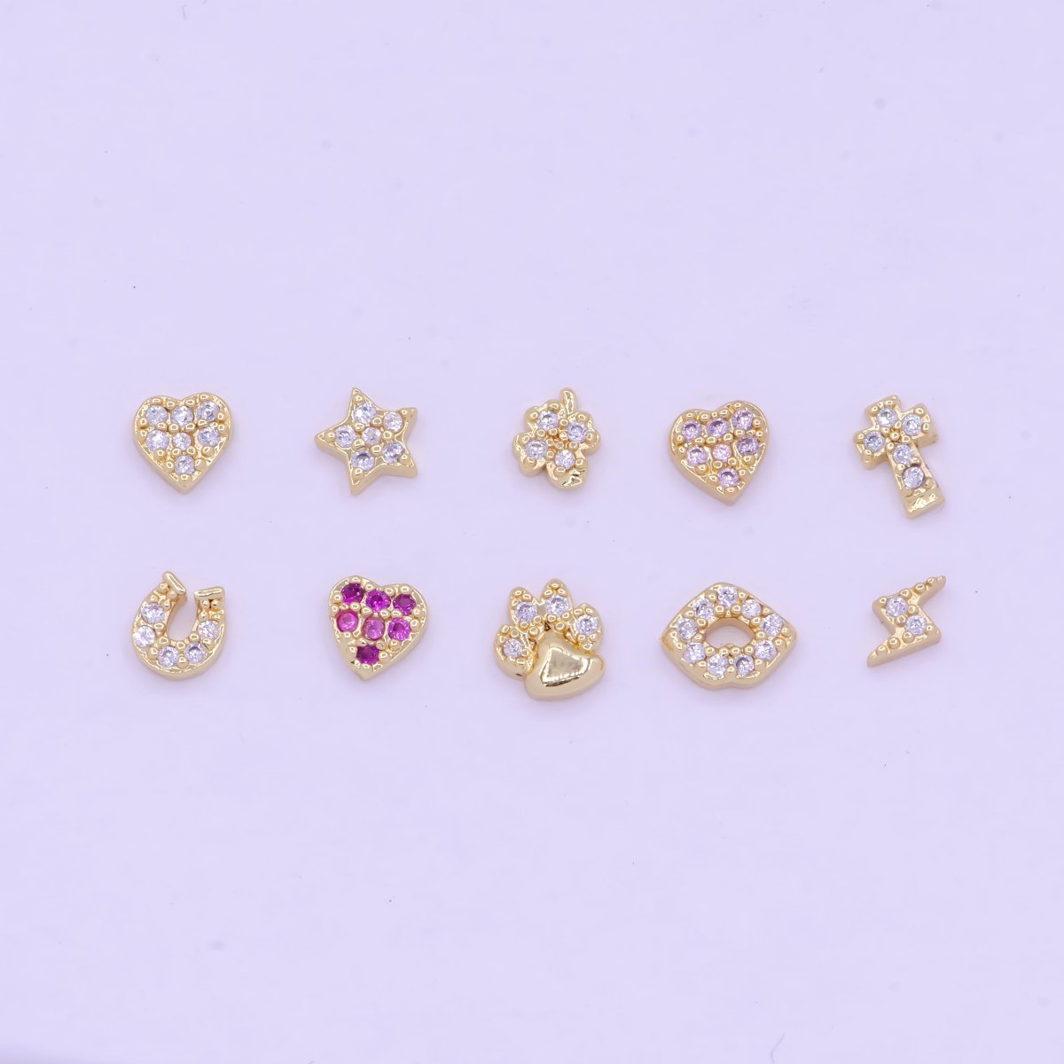 Gold Filled Personalized Locket Bead: Clear Fuchsia Pink Heart, Star Pawprint Clover, Horseshoe Lips Cross Bolt L-839~L-841