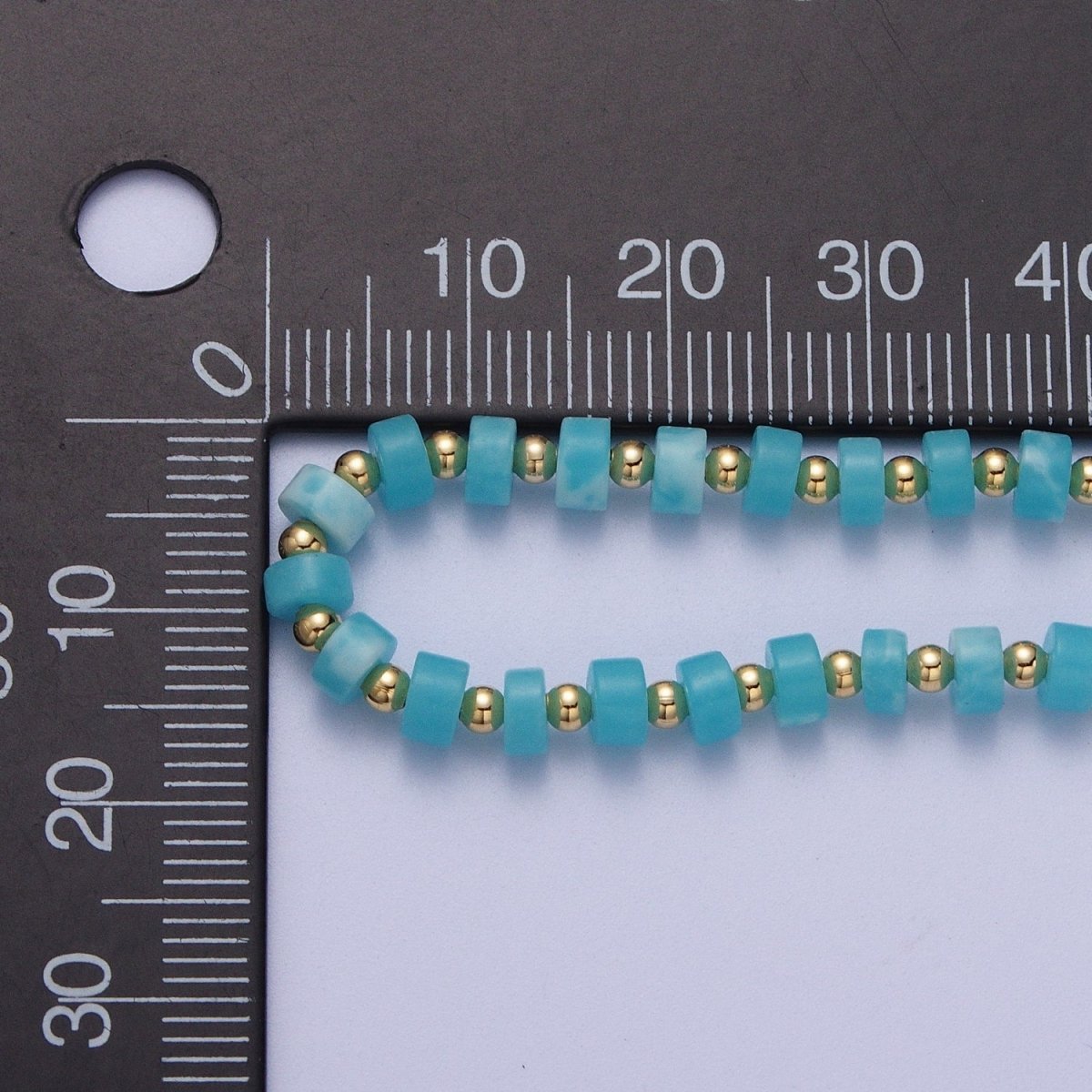 Gold Filled Peruvian Blue Opal Rondelle Heishi Gemstone Gold Spacer Beads 15.5 Inch Choker Necklace | WA-1428 Clearance Pricing - DLUXCA