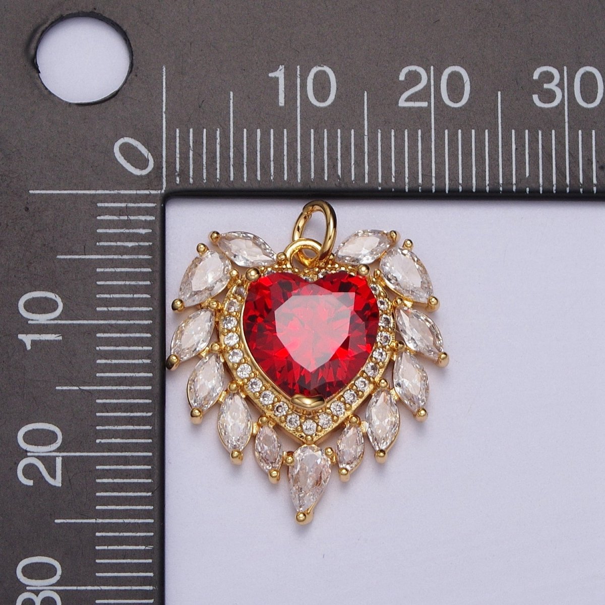 Gold Filled Pink, Clear, Green, Red Heart Marquise Teardrop CZ Charm | AC005 - AC008