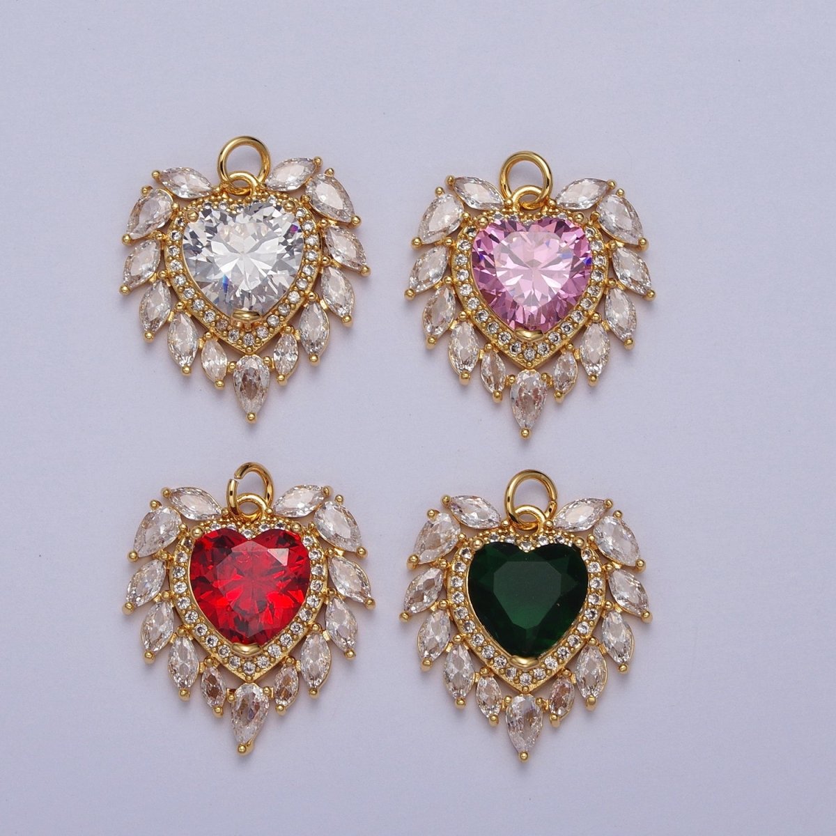 Gold Filled Pink, Clear, Green, Red Heart Marquise Teardrop CZ Charm | AC005 - AC008