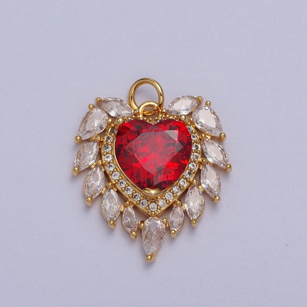 Gold Filled Pink, Clear, Green, Red Heart Marquise Teardrop CZ Charm | AC005 - AC008