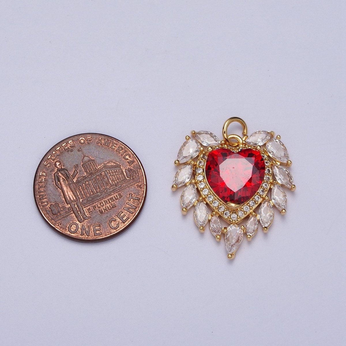 Gold Filled Pink, Clear, Green, Red Heart Marquise Teardrop CZ Charm | AC005 - AC008