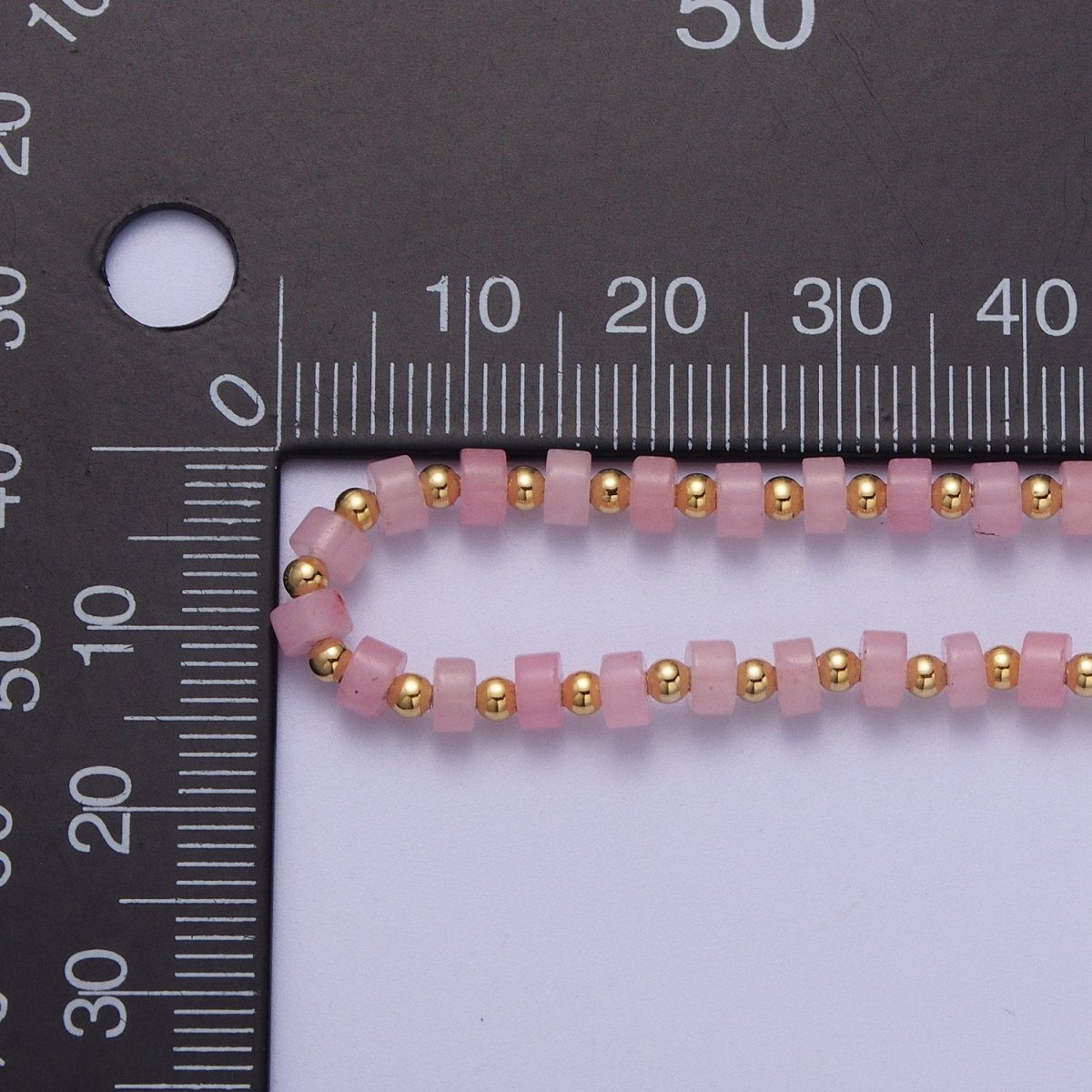 Gold Filled Pink Rose Quartz Rondelle Heishi Gemstone Gold Spacer Beads 15.5 Inch Choker Necklace | WA-1430 Clearance Pricing - DLUXCA