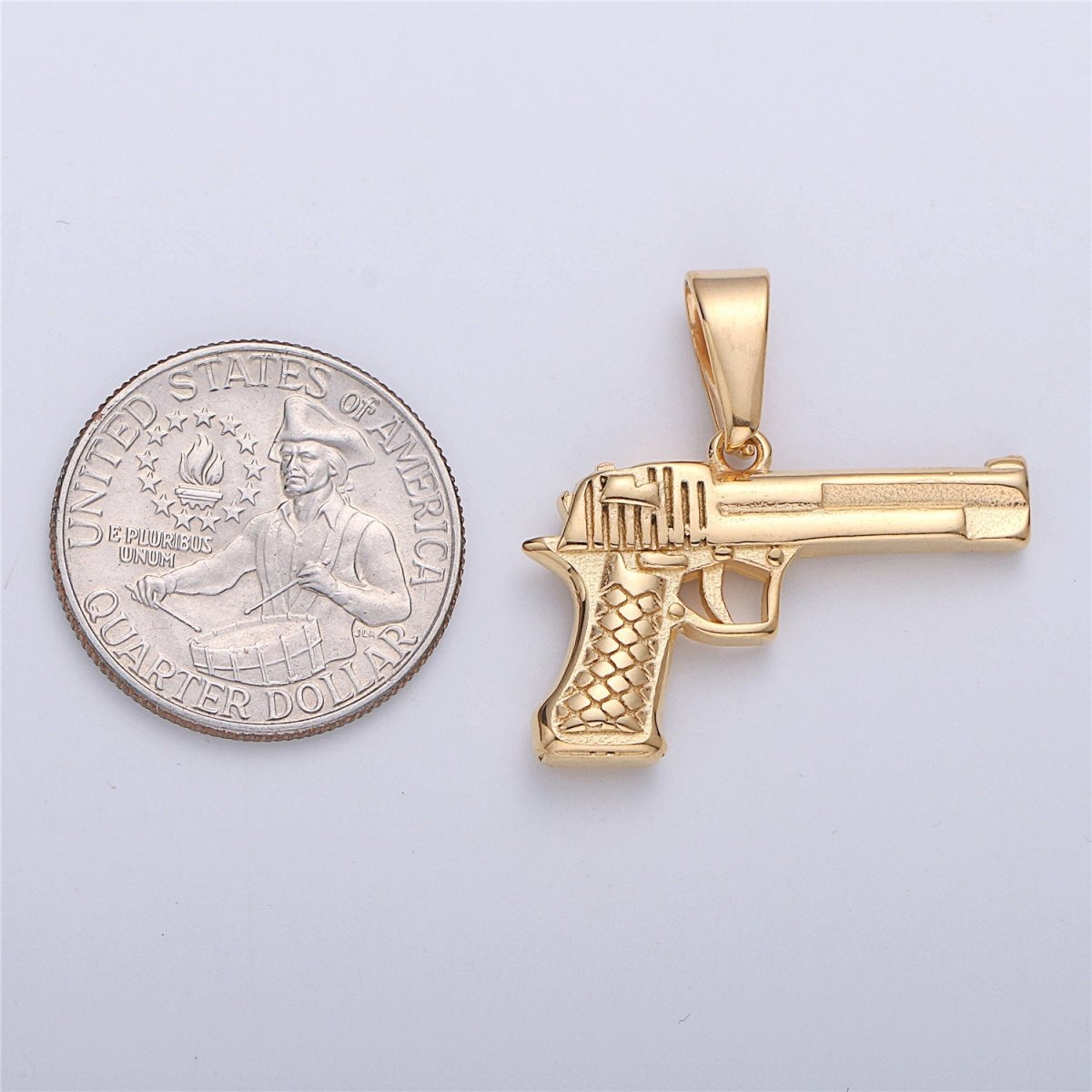 Gold Filled Pistol Charm Silver Gun Pendant for Earring Necklace Jewelry Making Supplies 30mmx30mm J-673