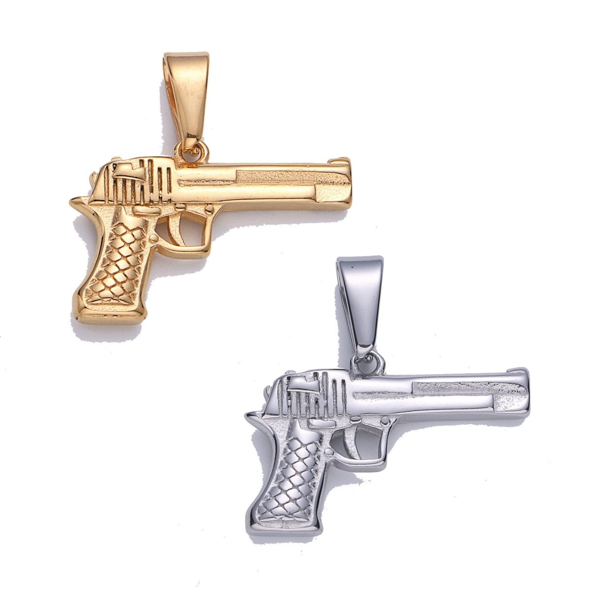 Gold Filled Pistol Charm Silver Gun Pendant for Earring Necklace Jewelry Making Supplies 30mmx30mm J-673