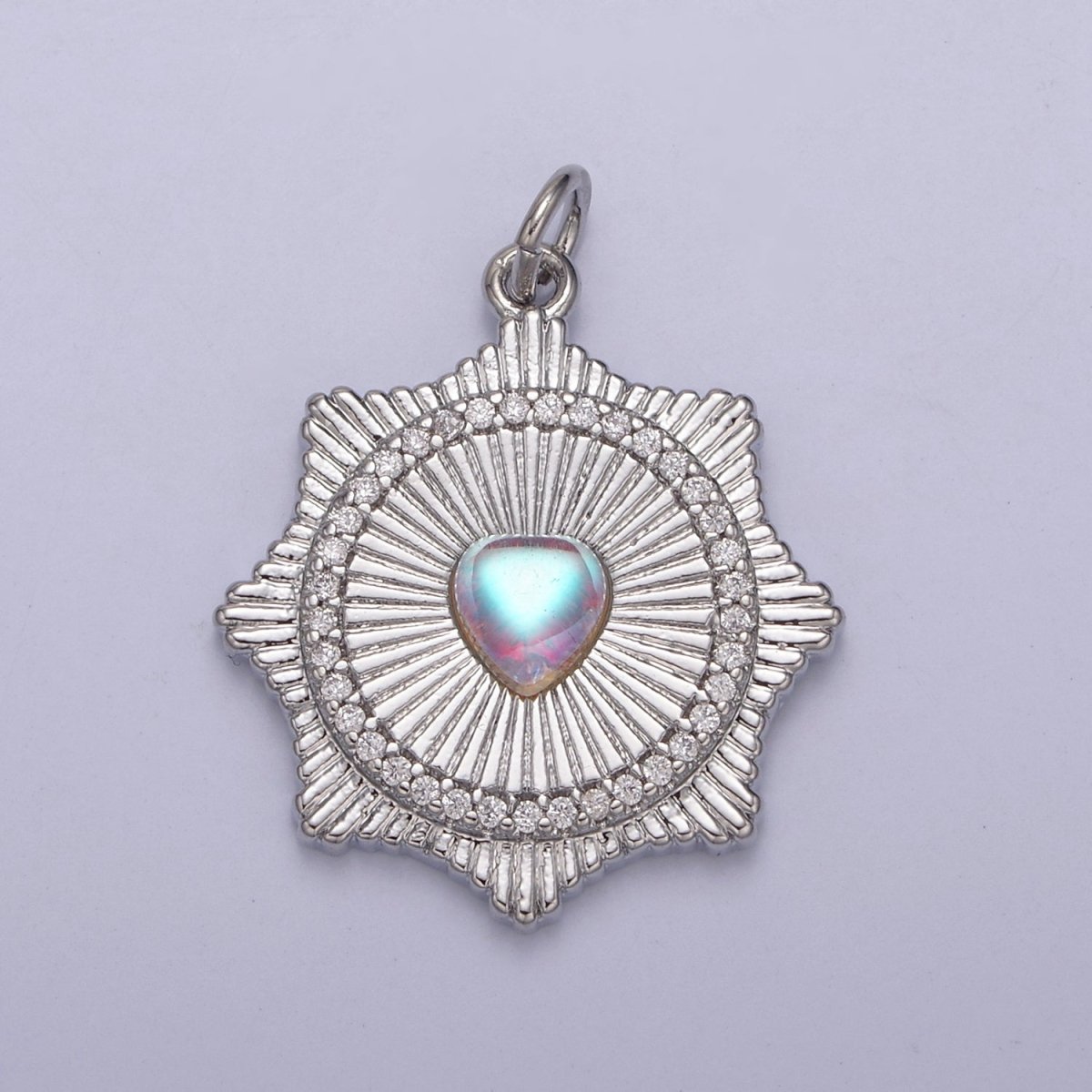 Gold Filled Radial Sun Burst Charm Necklace, Rainbow Moonstone Sunburst Gold Pendant, Dainty Celestial Jewelry Gift Necklace Supply N-693 N-694