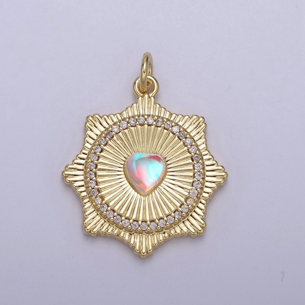 Gold Filled Radial Sun Burst Charm Necklace, Rainbow Moonstone Sunburst Gold Pendant, Dainty Celestial Jewelry Gift Necklace Supply N-693 N-694