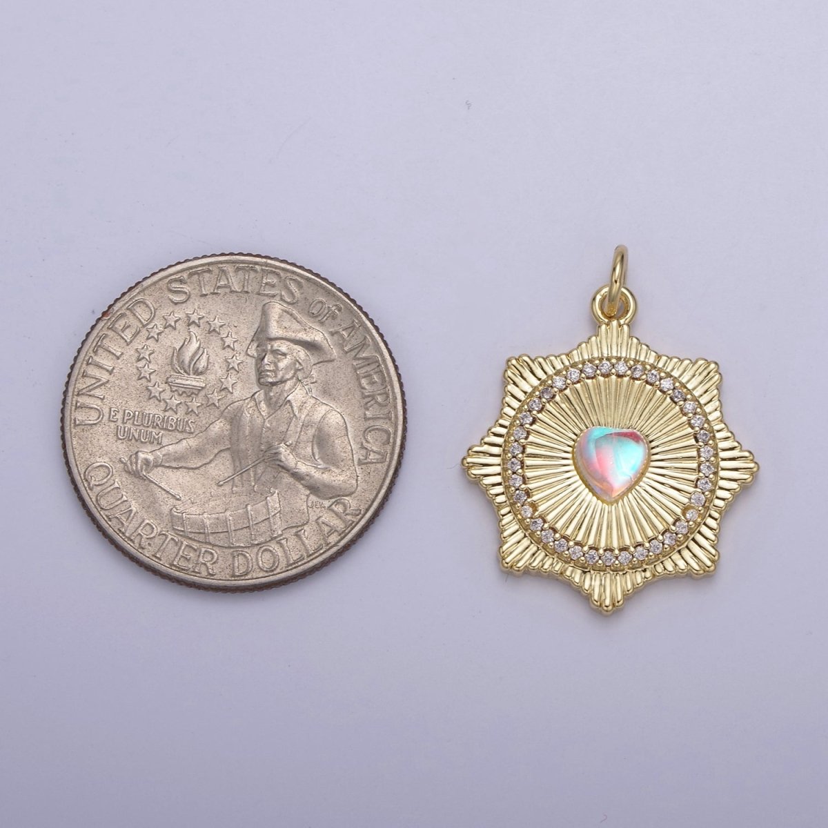 Gold Filled Radial Sun Burst Charm Necklace, Rainbow Moonstone Sunburst Gold Pendant, Dainty Celestial Jewelry Gift Necklace Supply N-693 N-694