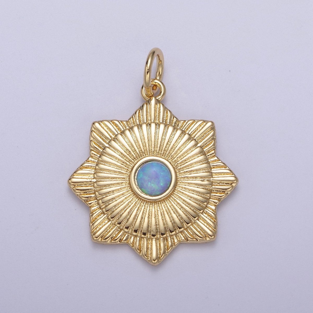 Gold Filled Radial Sun Charm Necklace, Opal Sunburst Gold Celestial Pendant, Dainty Medallion Necklace Supply N-397