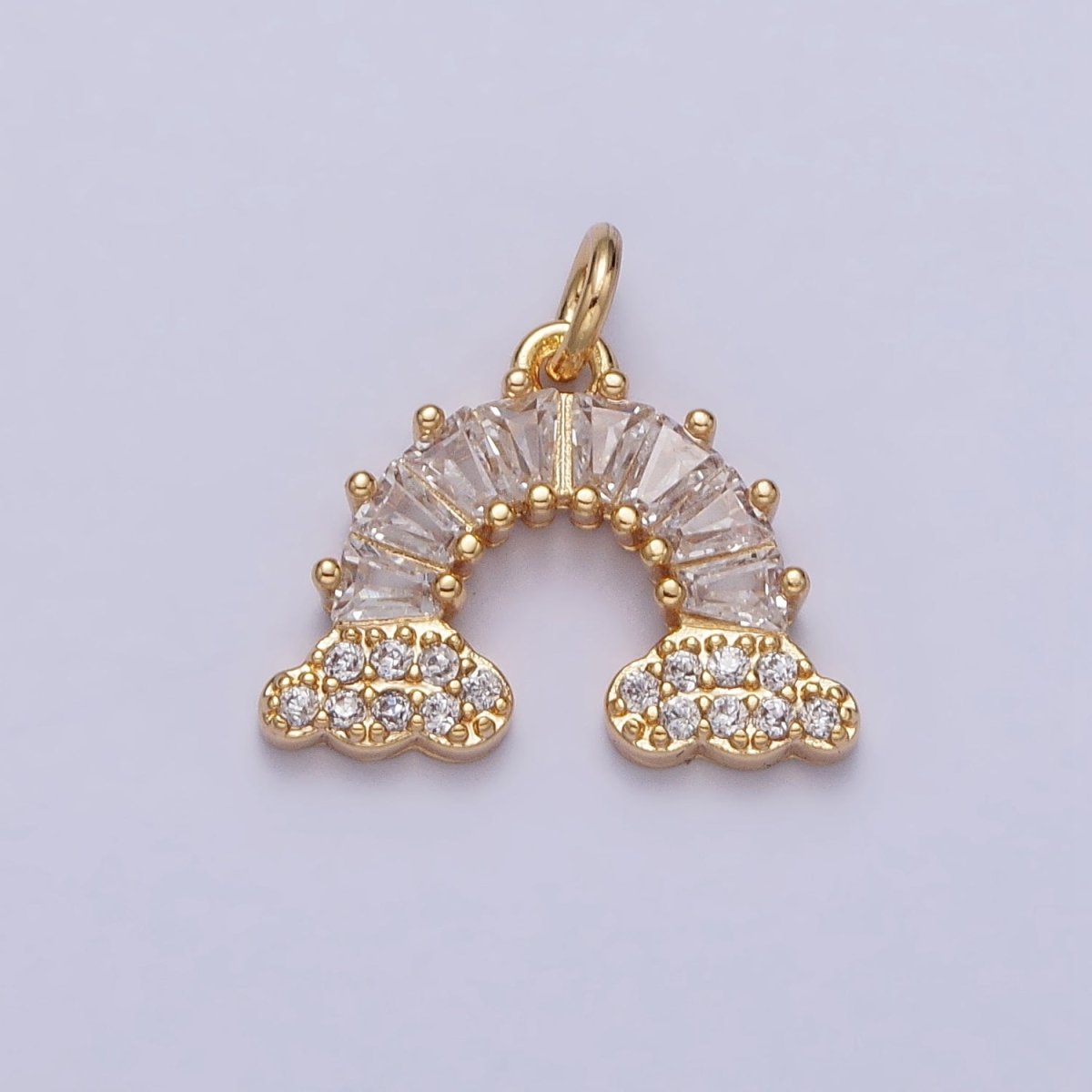 Gold Filled Rainbow Clear Baguette Micro Paved CZ Charm in Gold & Silver | AC266 AC267