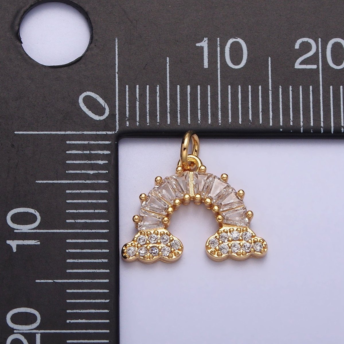 Gold Filled Rainbow Clear Baguette Micro Paved CZ Charm in Gold & Silver | AC266 AC267