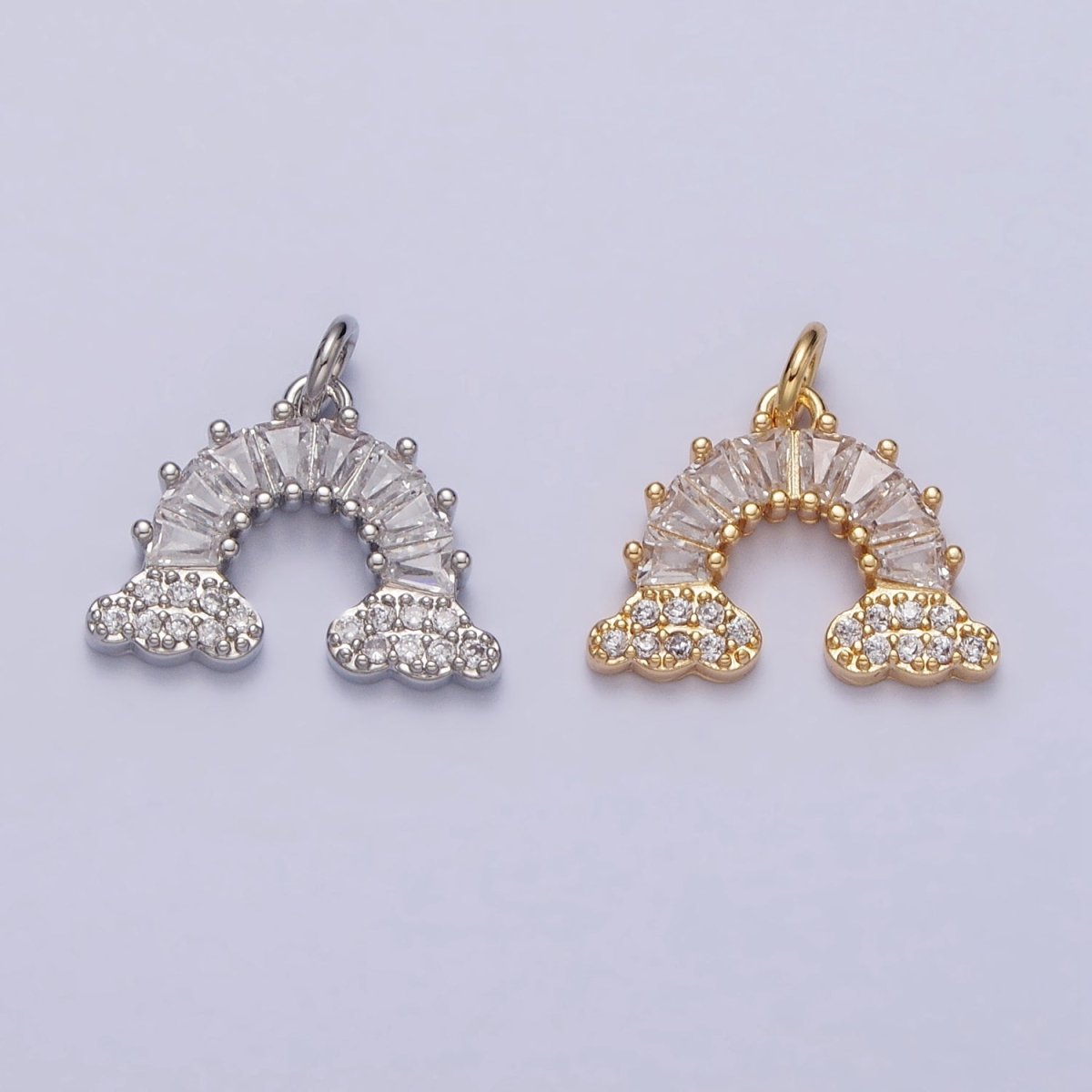 Gold Filled Rainbow Clear Baguette Micro Paved CZ Charm in Gold & Silver | AC266 AC267