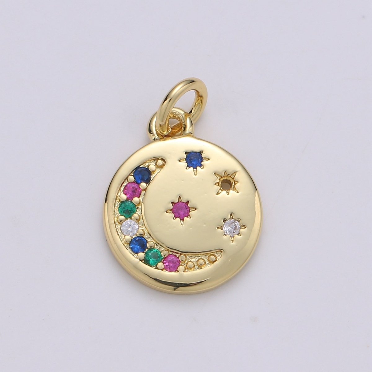 Gold Filled Rainbow Crescent Moon Star Coin Charm - D-869 - DLUXCA