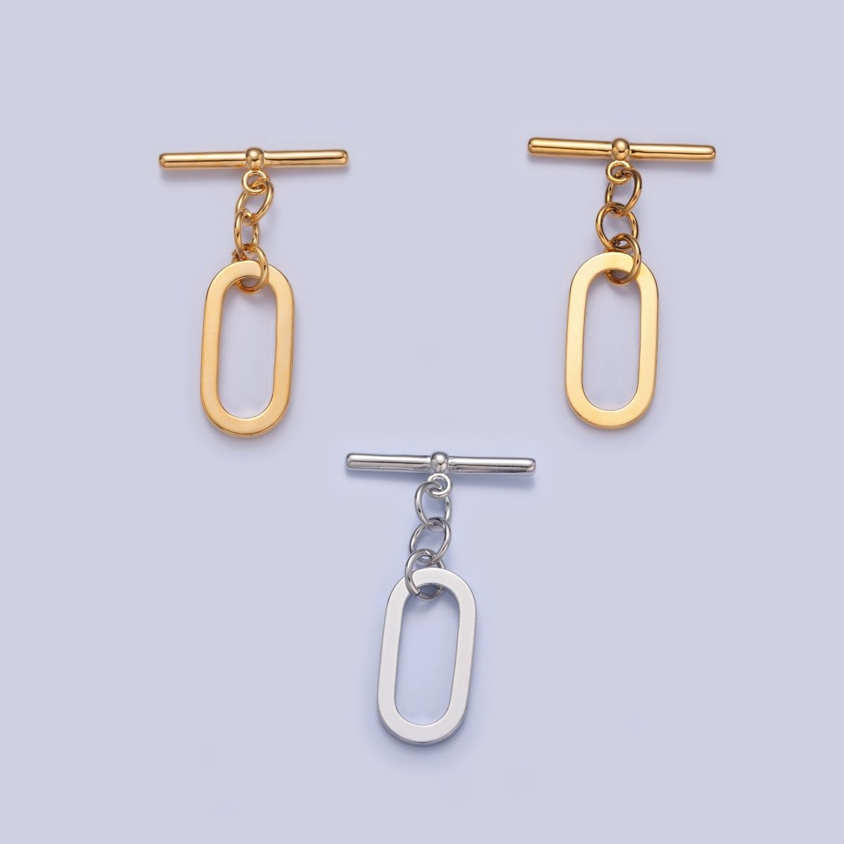 Gold Filled Rectangular Long Oval Toggle Clasps Closure in Gold & Silver  L-747~L-749