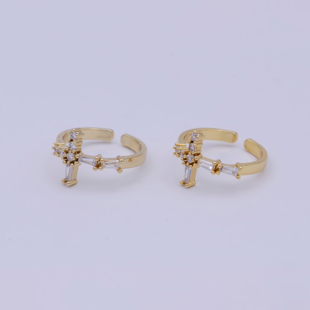 Gold Filled Religious Catholic Christian Cross Open, Adjustable Ring with Crystal Zirconia CZ in 24K/14K Gold | U-381 U-427