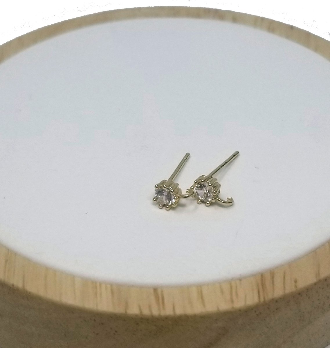 Gold Filled Round Crystal Cubic Zirconia Studs with open link for Earring Making Supply K-088 - DLUXCA