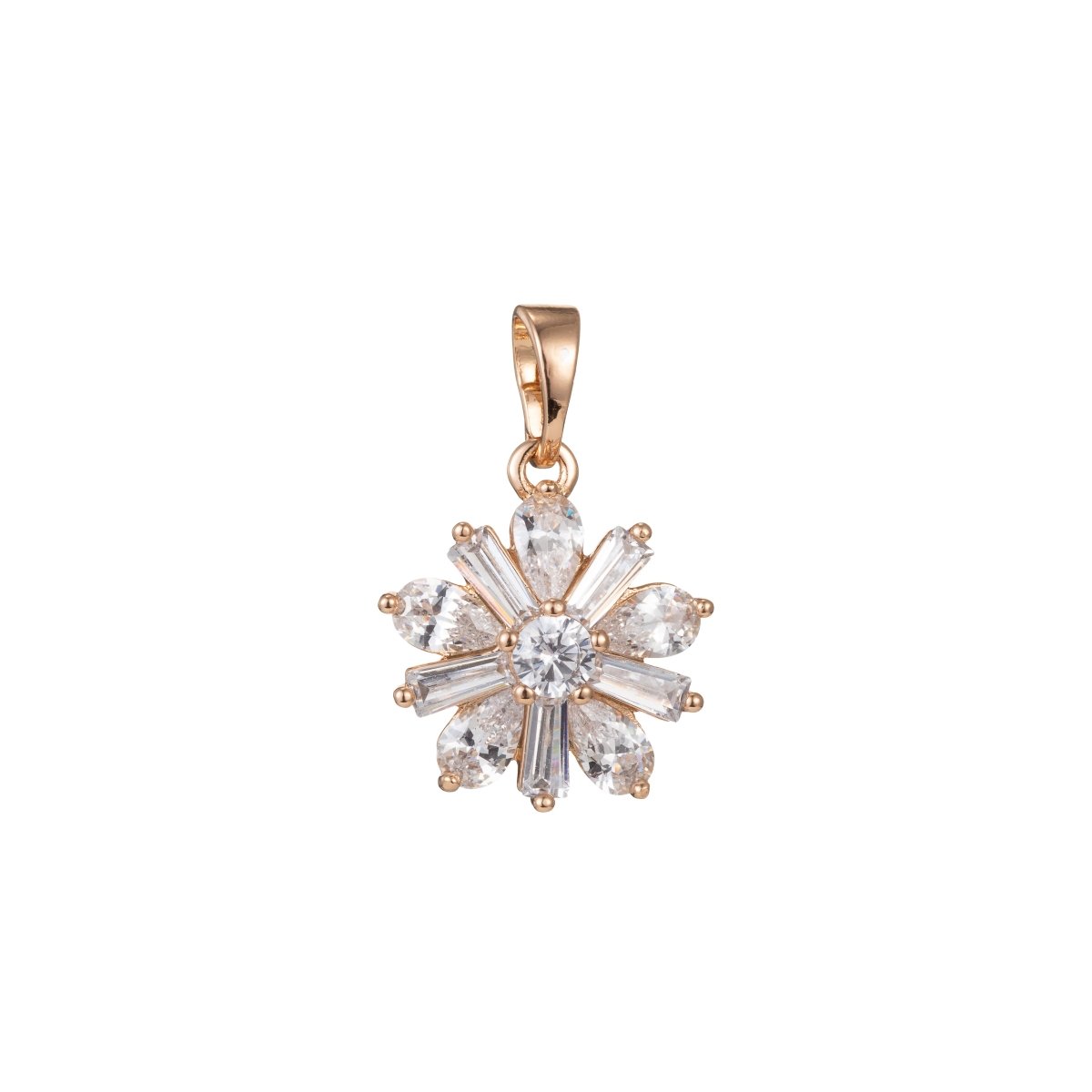 Gold Filled Round Flower Crystal Pendants I-817 - DLUXCA