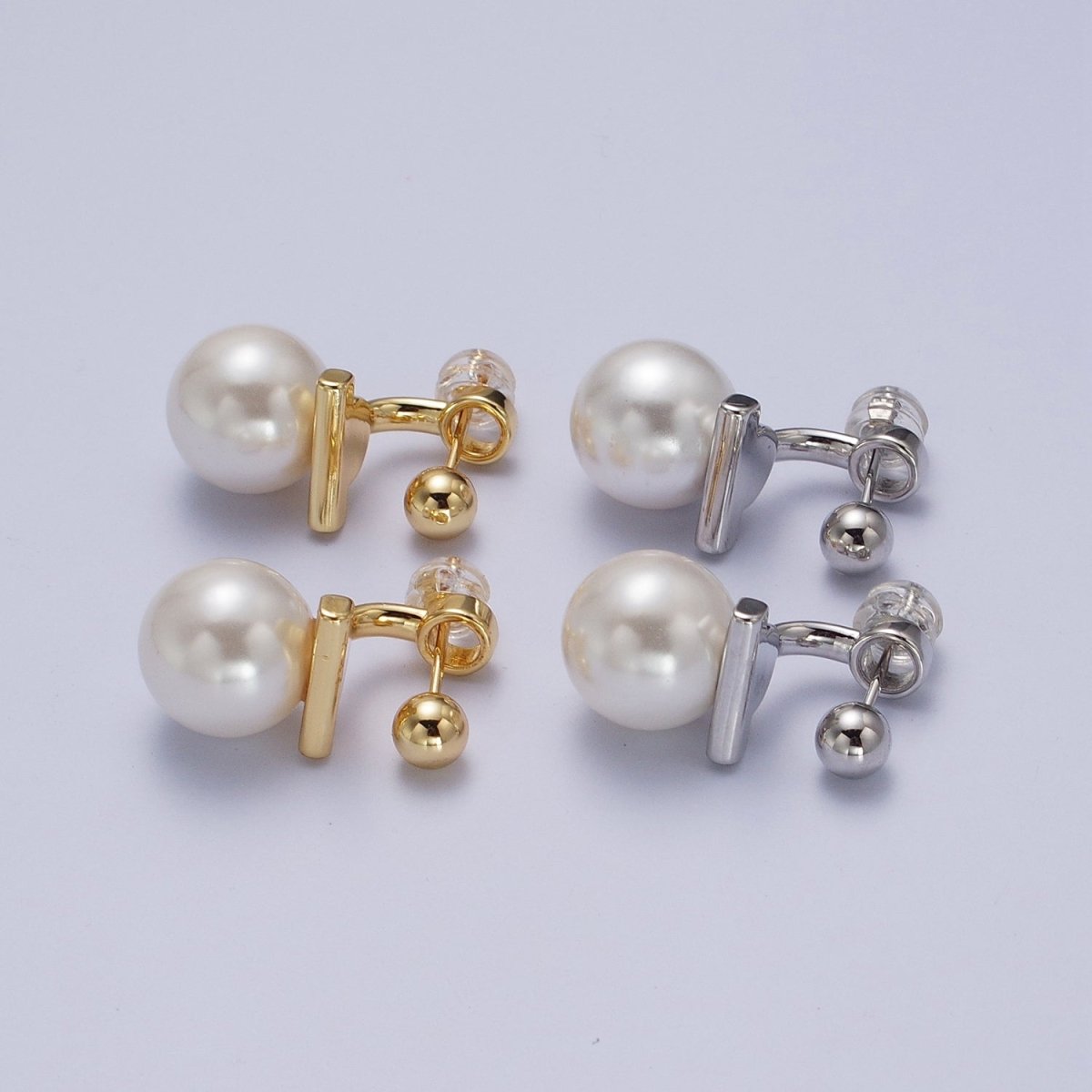 Gold Filled Round Shell Pearl Ear Jacket Back Drop Earrings in Gold & Silver | AD-262 AD-263