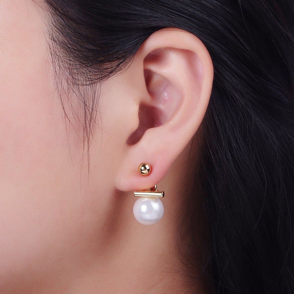 Gold Filled Round Shell Pearl Ear Jacket Back Drop Earrings in Gold & Silver | AD-262 AD-263