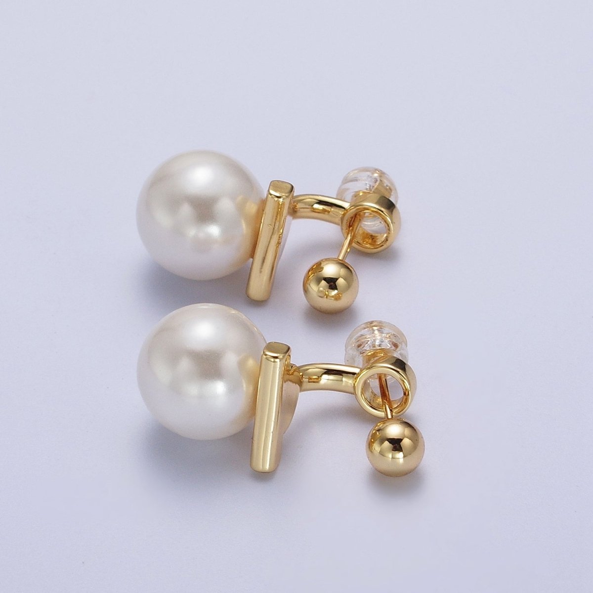 Gold Filled Round Shell Pearl Ear Jacket Back Drop Earrings in Gold & Silver | AD-262 AD-263
