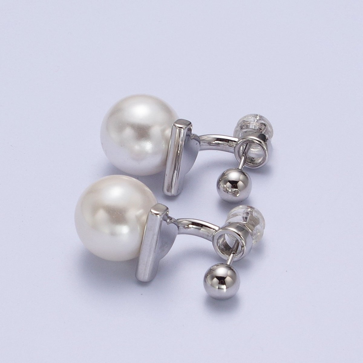 Gold Filled Round Shell Pearl Ear Jacket Back Drop Earrings in Gold & Silver | AD-262 AD-263