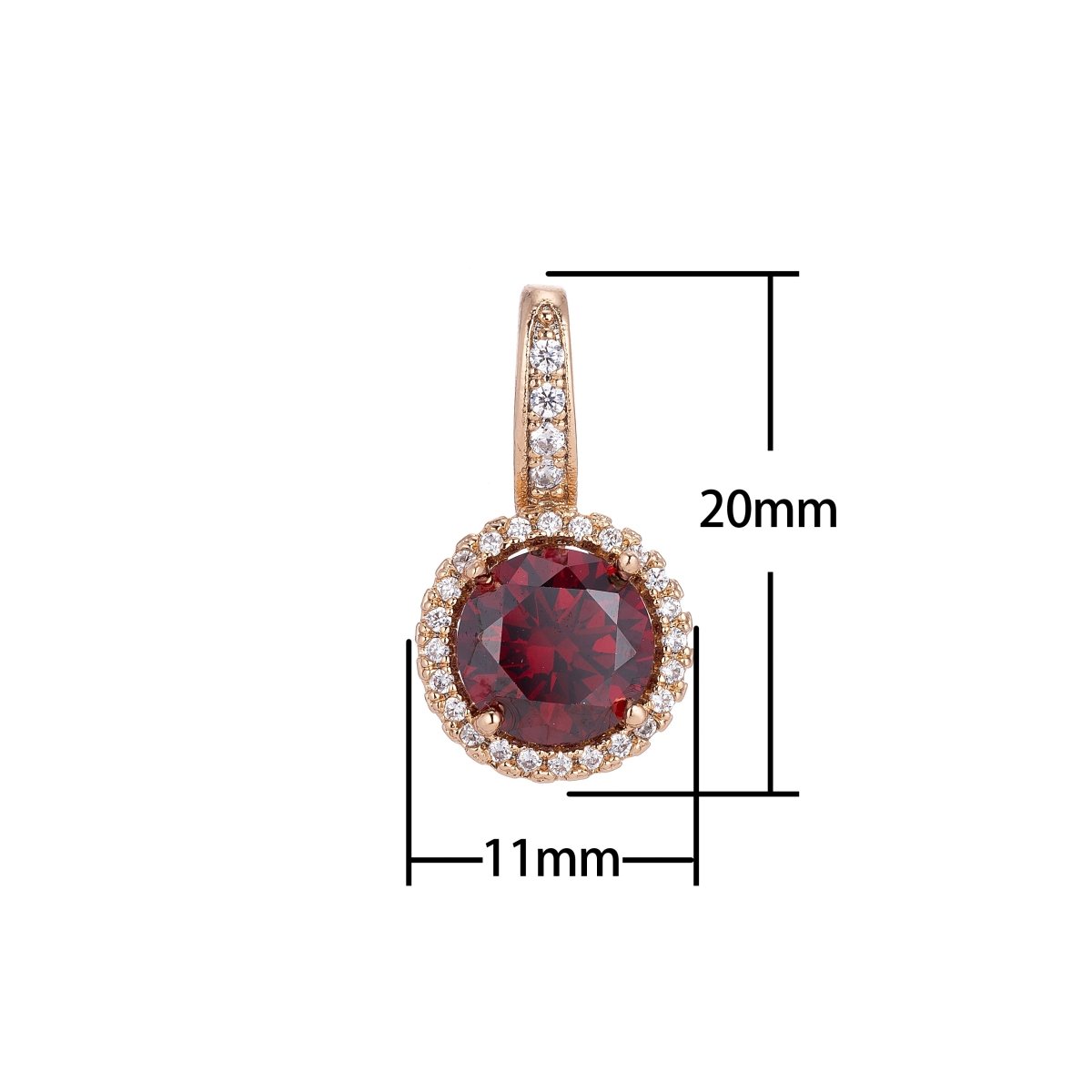 Gold Filled Ruby Red Maroon Gem, Classic Elegant Cubic Zirconia Necklace Pendant Charm Bails Findings for Jewelry Making H-667
